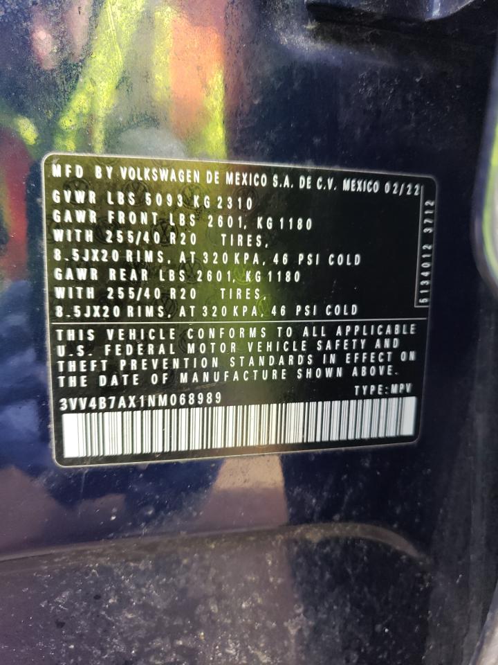 2022 VOLKSWAGEN TIGUAN SEL R-LINE VIN:3VV4B7AX1NM068989