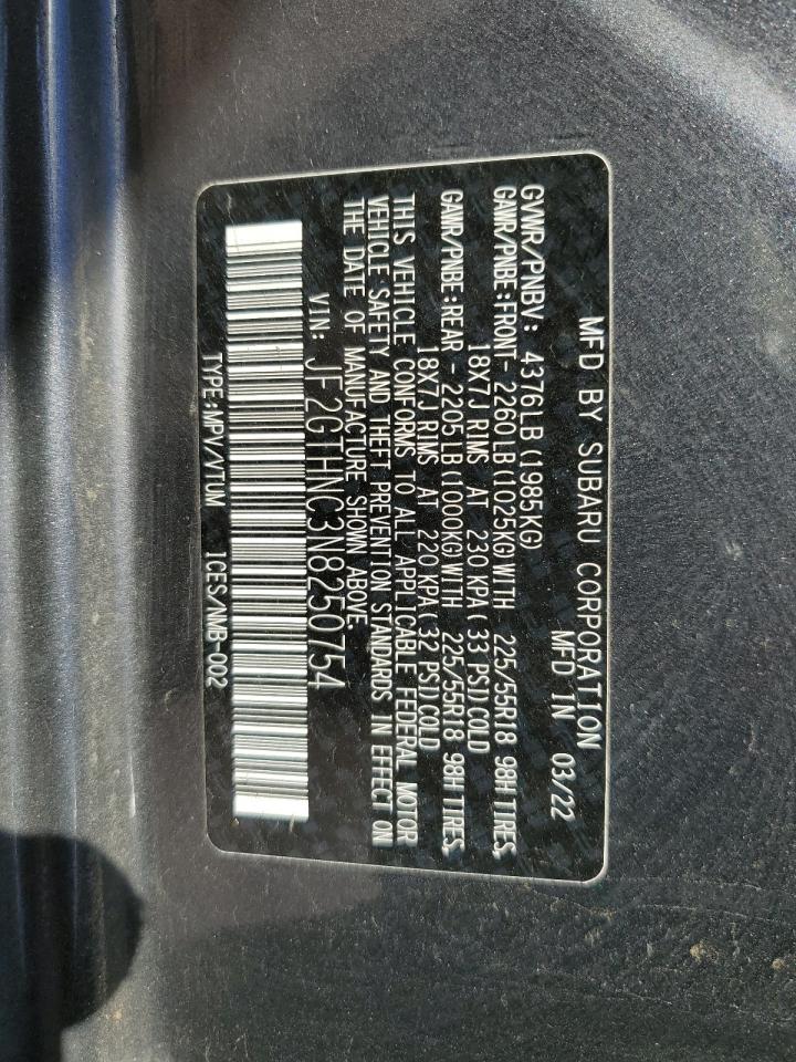 2022 SUBARU CROSSTREK LIMITED VIN:JF2GTHNC3N8250754