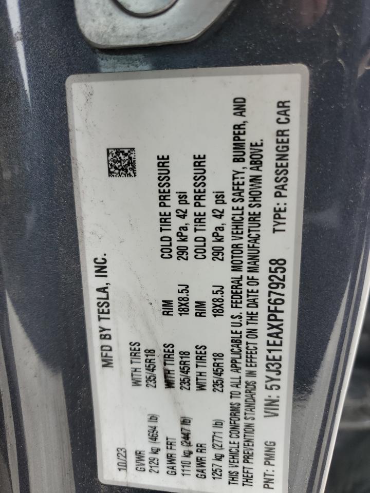 2023 TESLA MODEL 3  VIN:5YJ3E1EAXPF679258