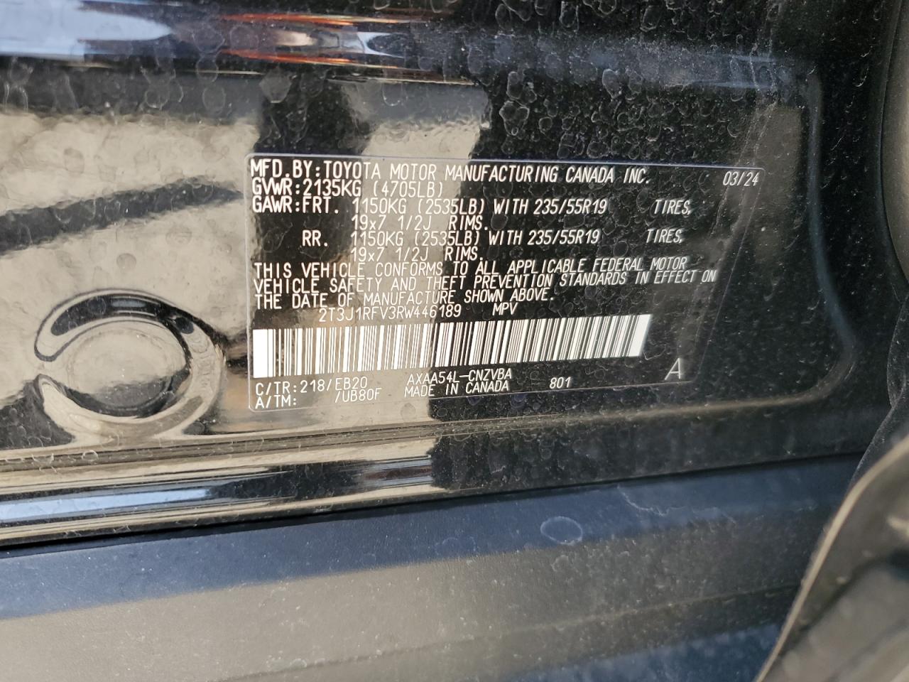 2024 TOYOTA RAV4 ADVENTURE VIN:2T3J1RFV3RW446189