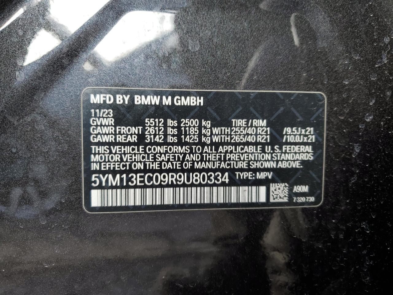 2024 BMW X3 M VIN:5YM13EC09R9U80334