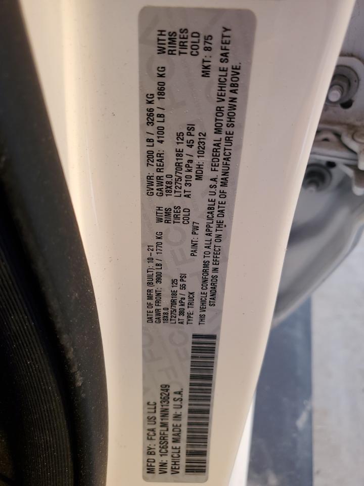 2022 RAM 1500 REBEL VIN:1C6SRFLM1NN136249