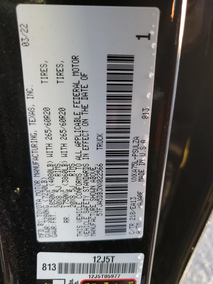 2022 TOYOTA TUNDRA CREWMAX LIMITED VIN:5TFJA5DB3NX022566