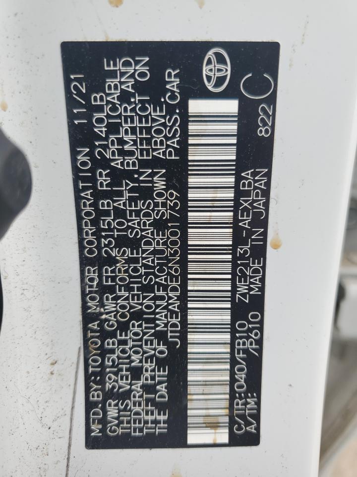 2022 TOYOTA COROLLA LE VIN:JTDEAMDE6N3001739