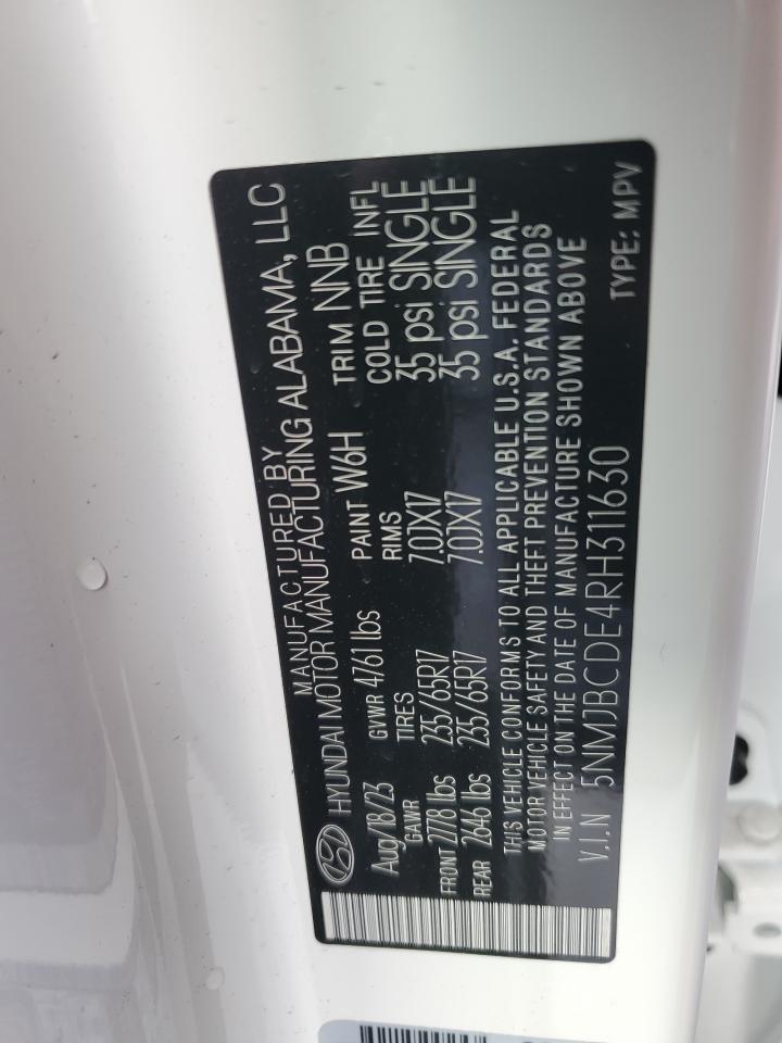 2024 HYUNDAI TUCSON SEL VIN:5NMJBCDE4RH311630