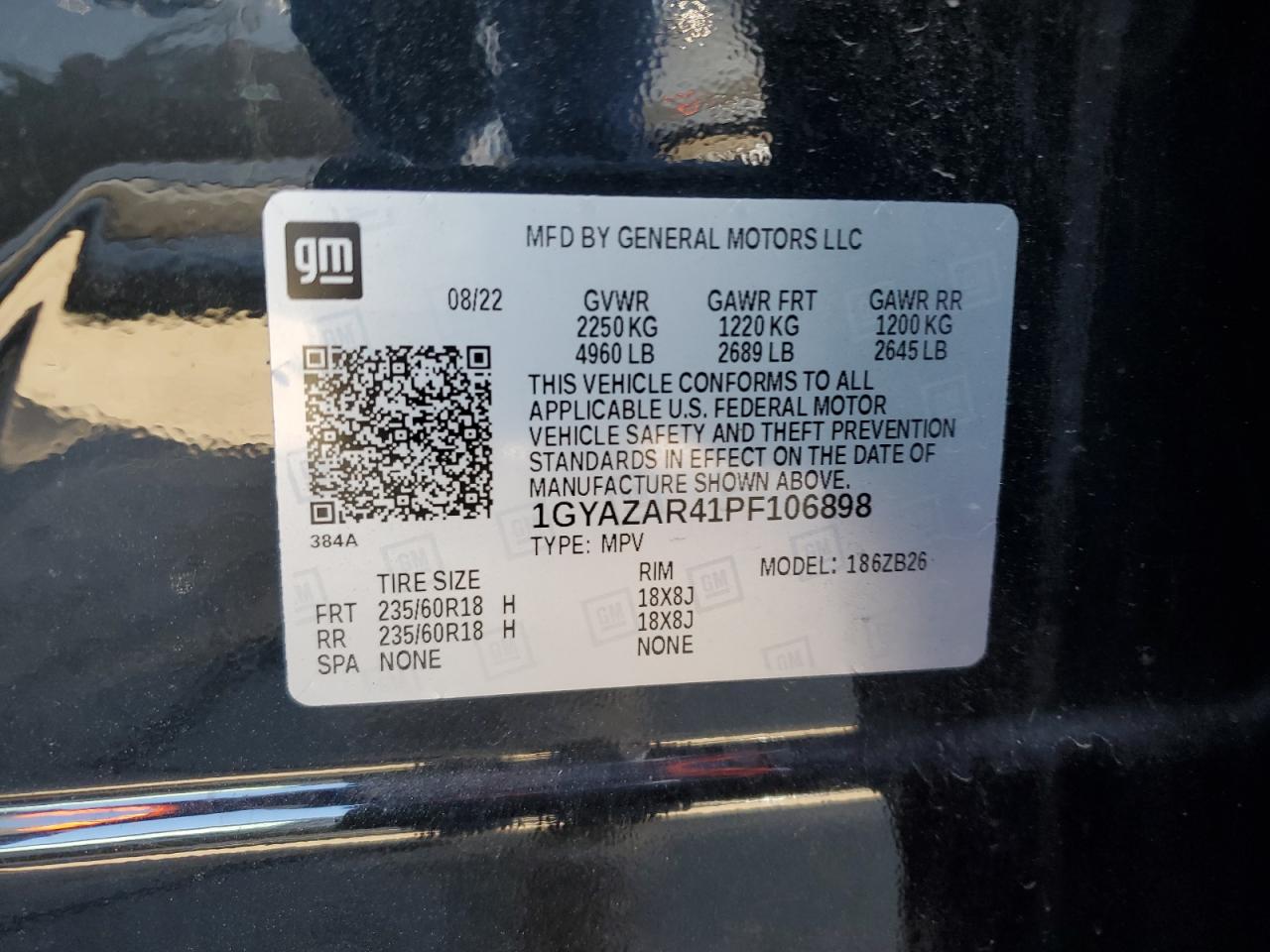 2023 CADILLAC XT4 LUXURY VIN:1GYAZAR41PF106898