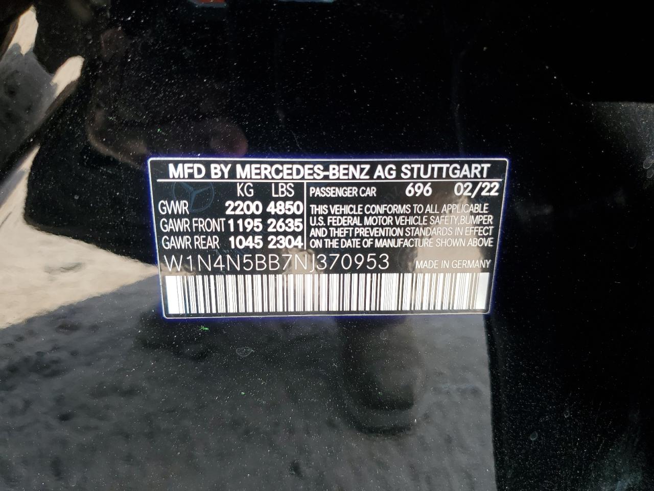 2022 MERCEDES-BENZ GLA 35 AMG VIN:W1N4N5BB7NJ370953