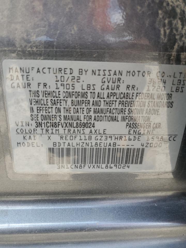 2022 NISSAN VERSA SR VIN:3N1CN8FVXNL869024