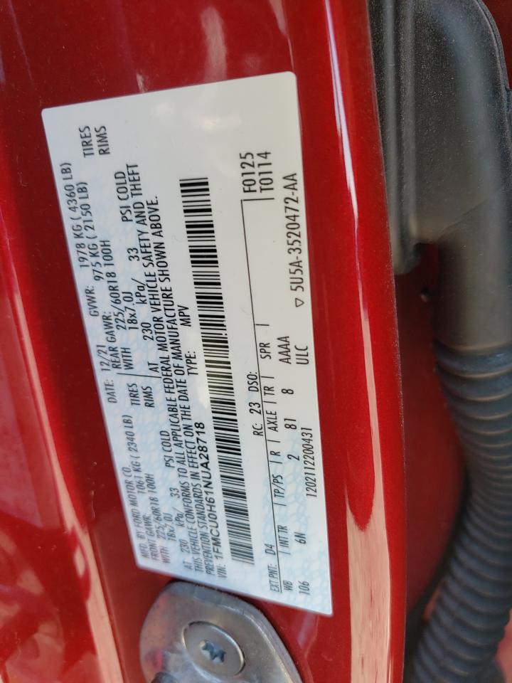 2022 FORD ESCAPE SEL VIN:1FMCU0H61NUA28718