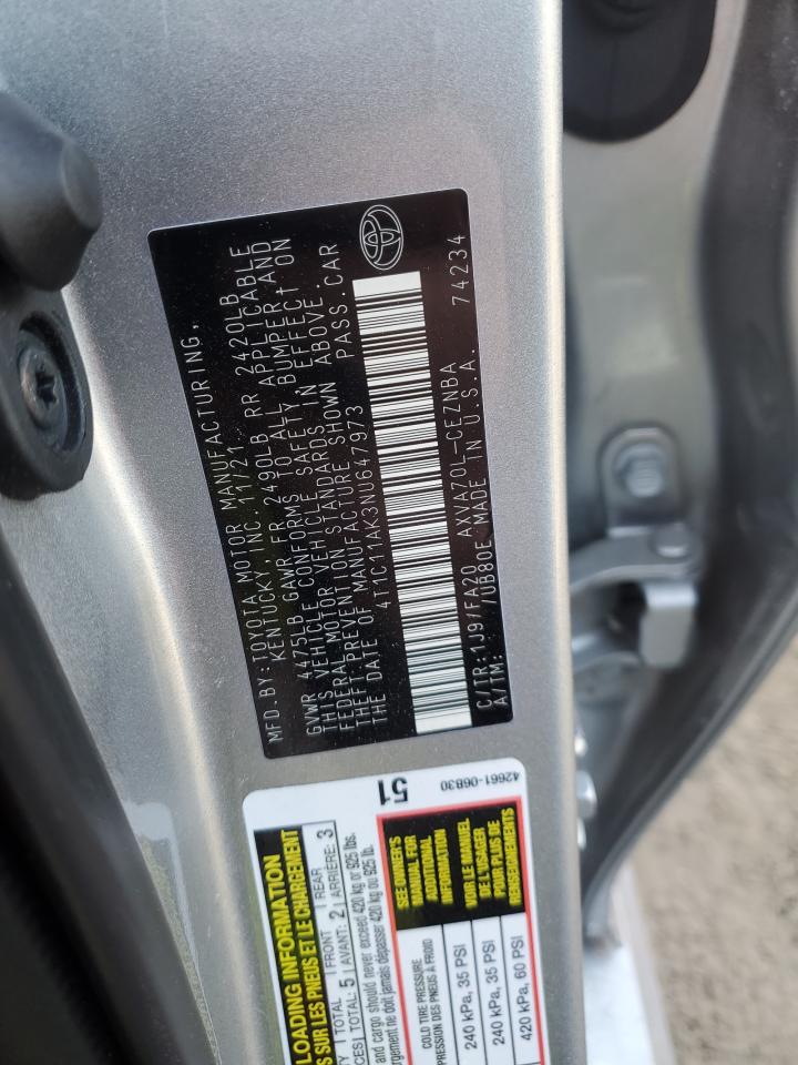 2022 TOYOTA CAMRY LE VIN:4T1C11AK3NU647973