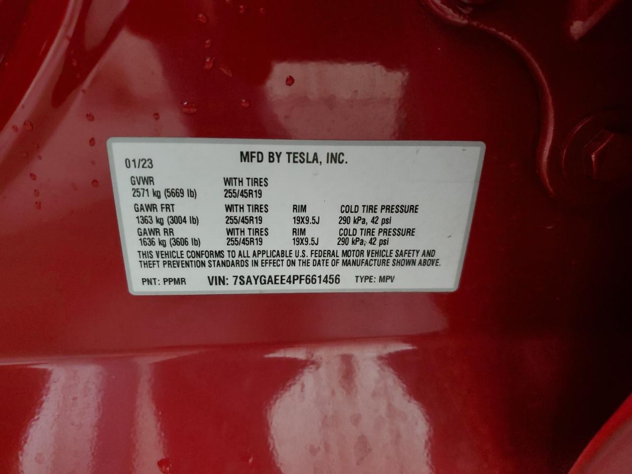 2023 TESLA MODEL Y  VIN:7SAYGAEE4PF661456