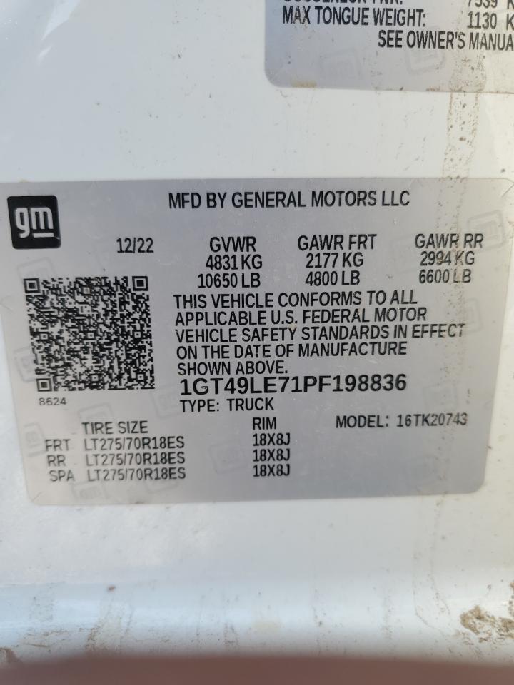 2023 GMC SIERRA K2500 HEAVY DUTY VIN:1GT49LE71PF198836