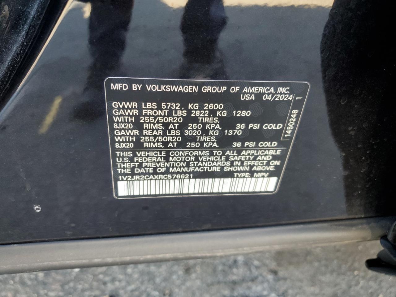 2024 VOLKSWAGEN ATLAS SE VIN:1V2JR2CAXRC576621