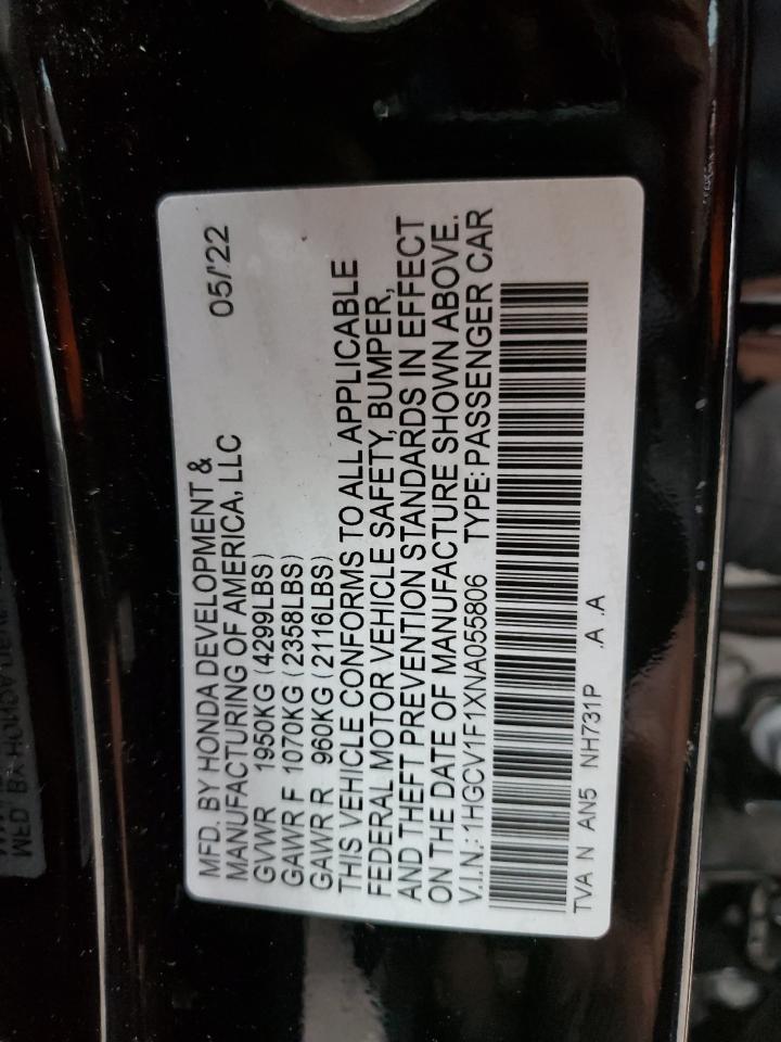 2022 HONDA ACCORD LX VIN:1HGCV1F1XNA055806
