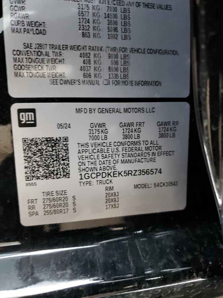 2024 CHEVROLET SILVERADO K1500 LT-L VIN:1GCPDKEK5RZ356574