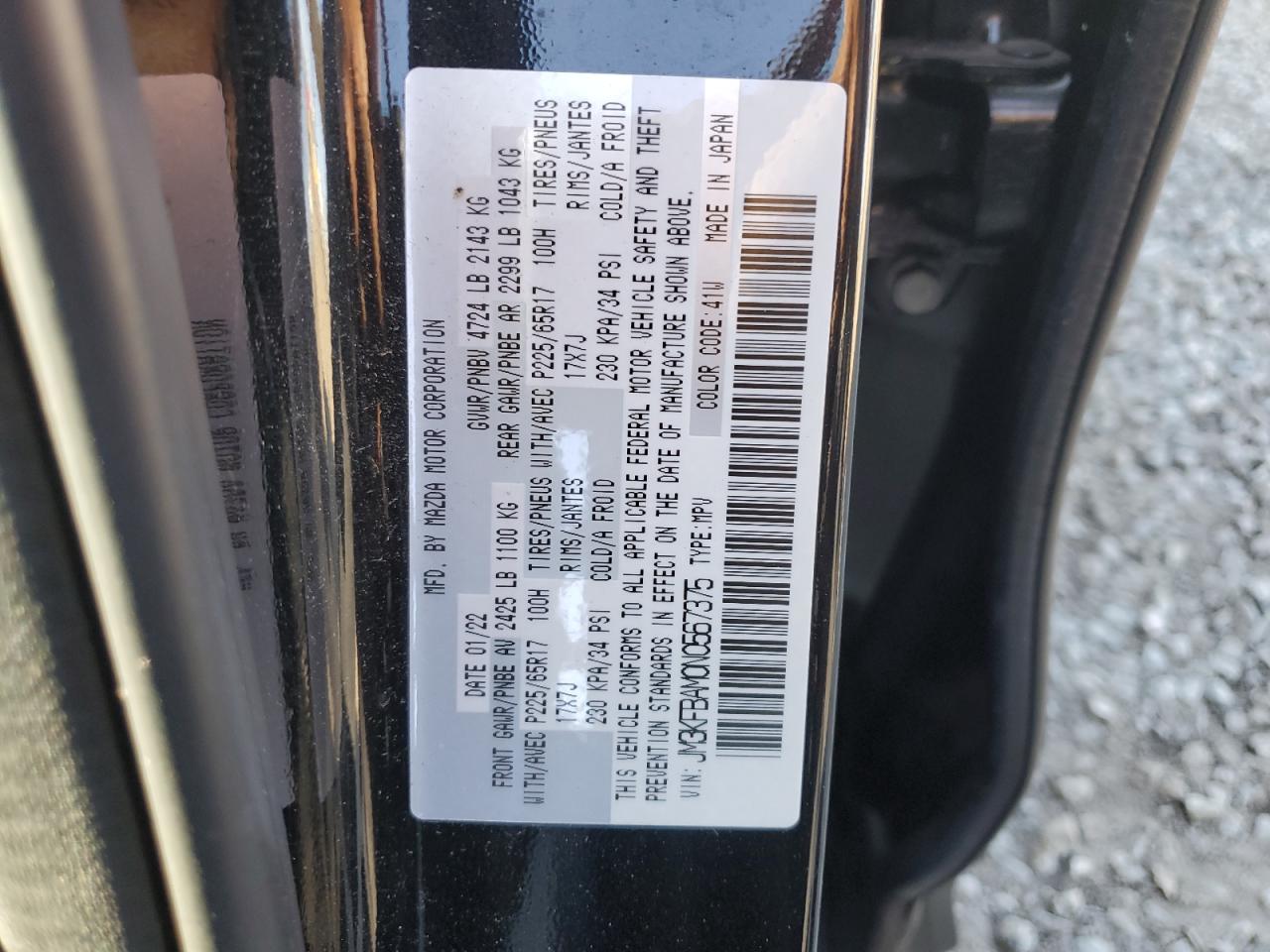 2022 MAZDA CX-5  VIN:JM3KFBAM0N0567375