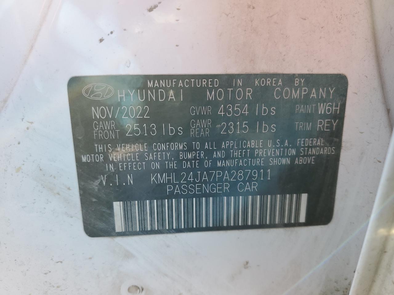 2023 HYUNDAI SONATA SE VIN:KMHL24JA7PA287911