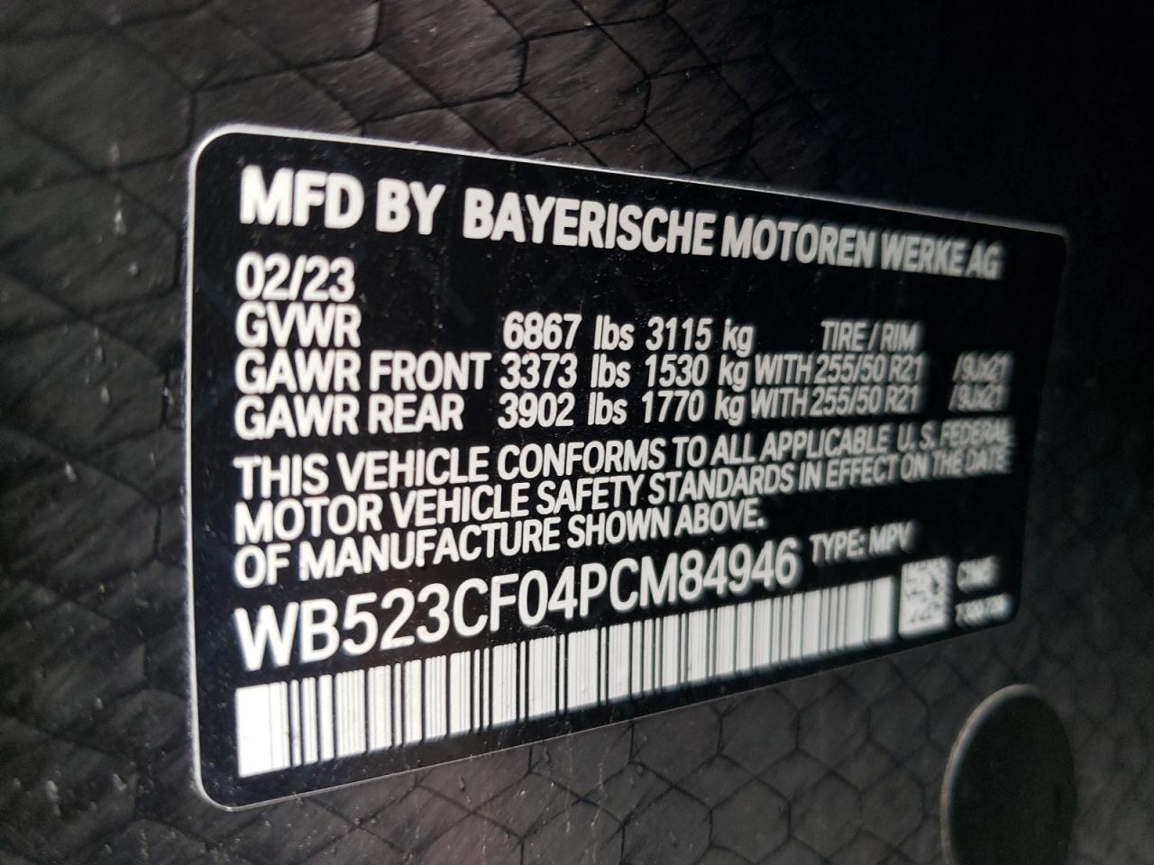 2023 BMW IX XDRIVE50 VIN:WB523CF04PCM84946