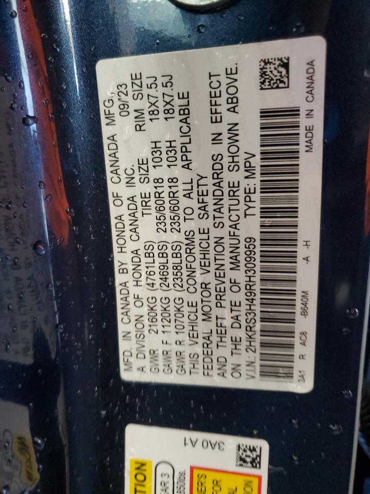 2024 HONDA CR-V EX VIN:2HKRS3H49RH309959