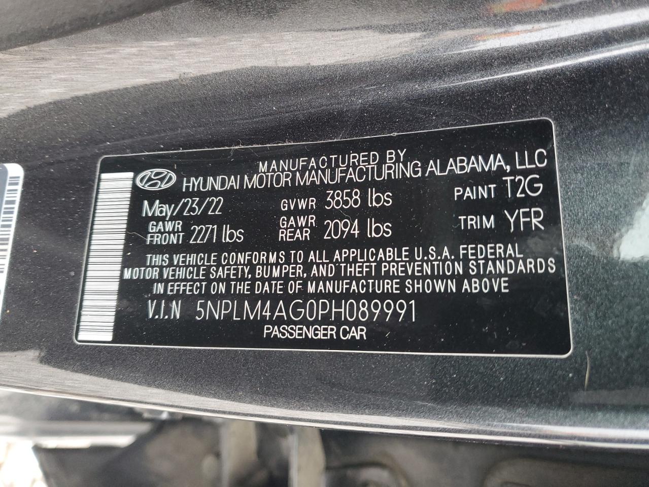2023 HYUNDAI ELANTRA SEL VIN:5NPLM4AG0PH089991