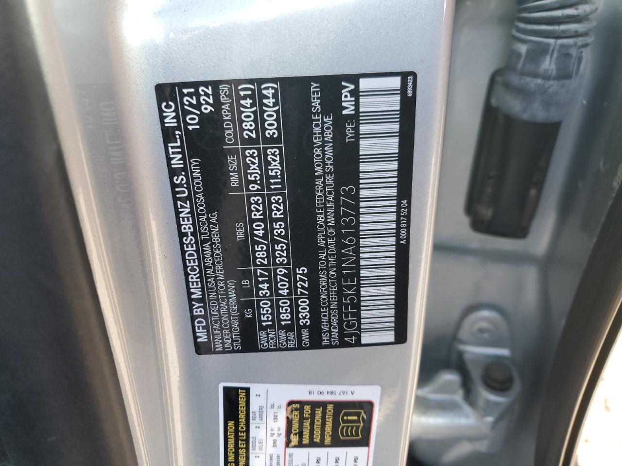 2022 MERCEDES-BENZ GLS 450 4MATIC VIN:4JGFF5KE1NA613773