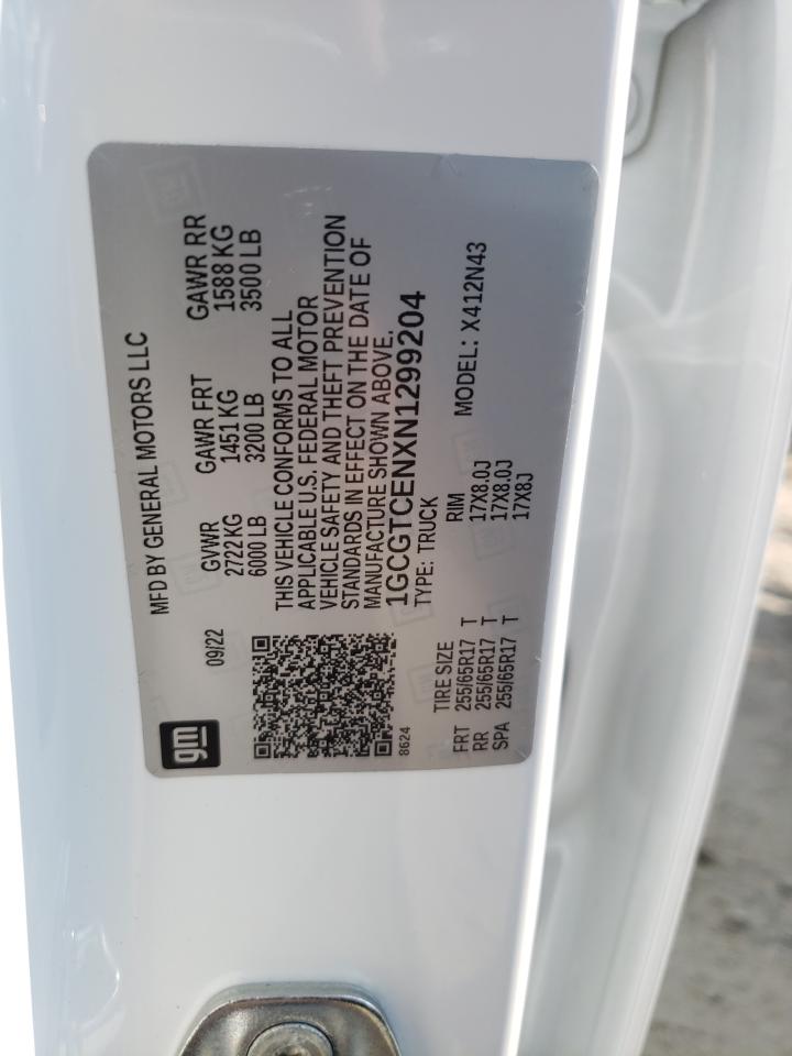 2022 CHEVROLET COLORADO LT VIN:1GCGTCENXN1299204