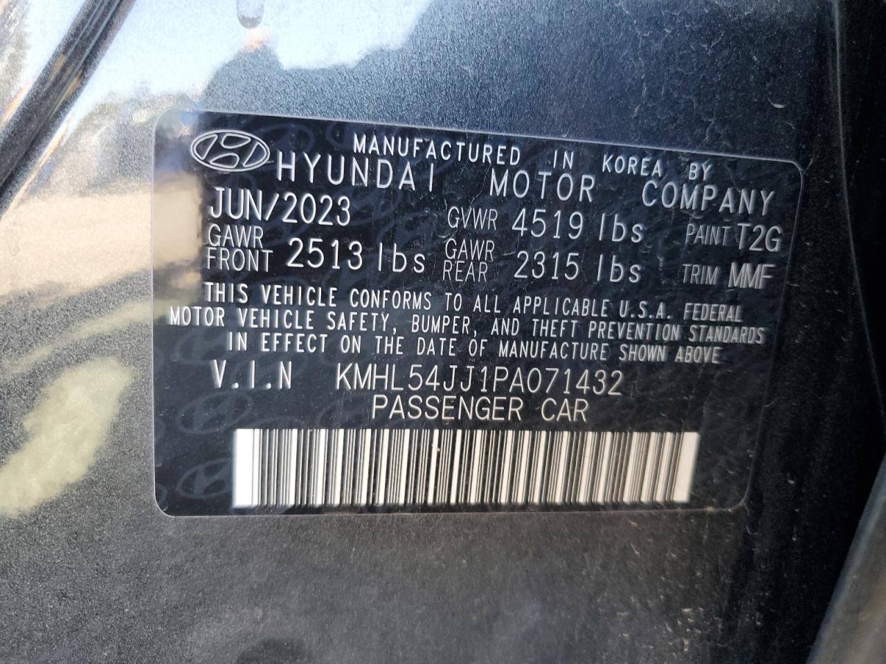 2023 HYUNDAI SONATA HYBRID VIN:KMHL54JJ1PA071432