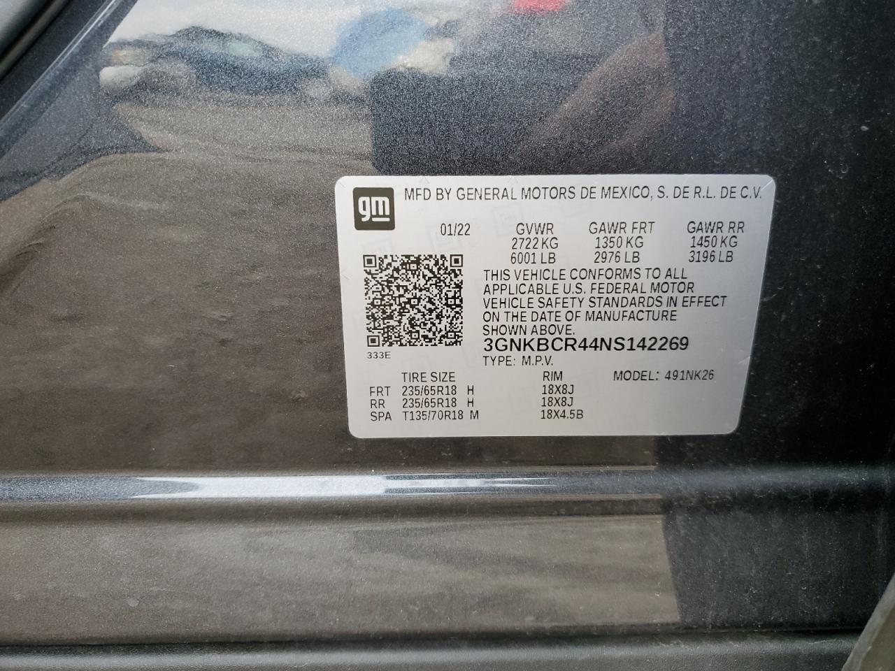 2022 CHEVROLET BLAZER 2LT VIN:3GNKBCR44NS142269