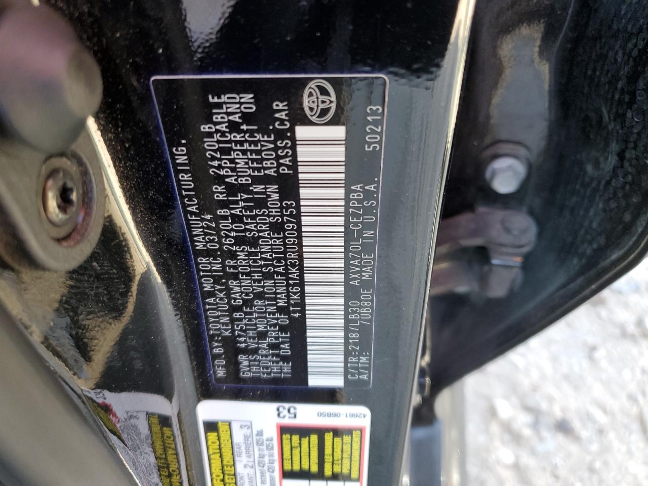 2024 TOYOTA CAMRY XSE VIN:4T1K61AK3RU909753