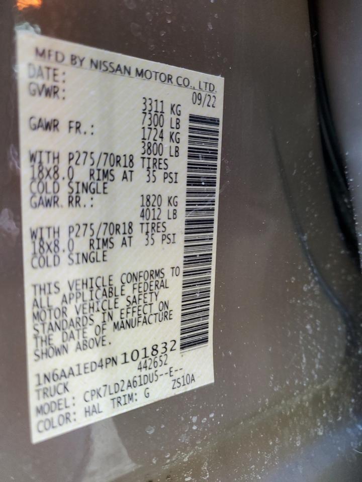2023 NISSAN TITAN SV VIN:1N6AA1ED4PN101832