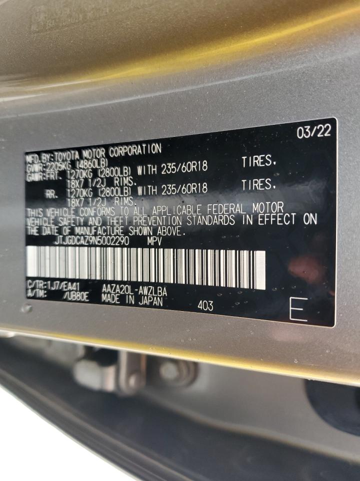 2022 LEXUS NX 250 VIN:JTJGDCAZ9N5002290