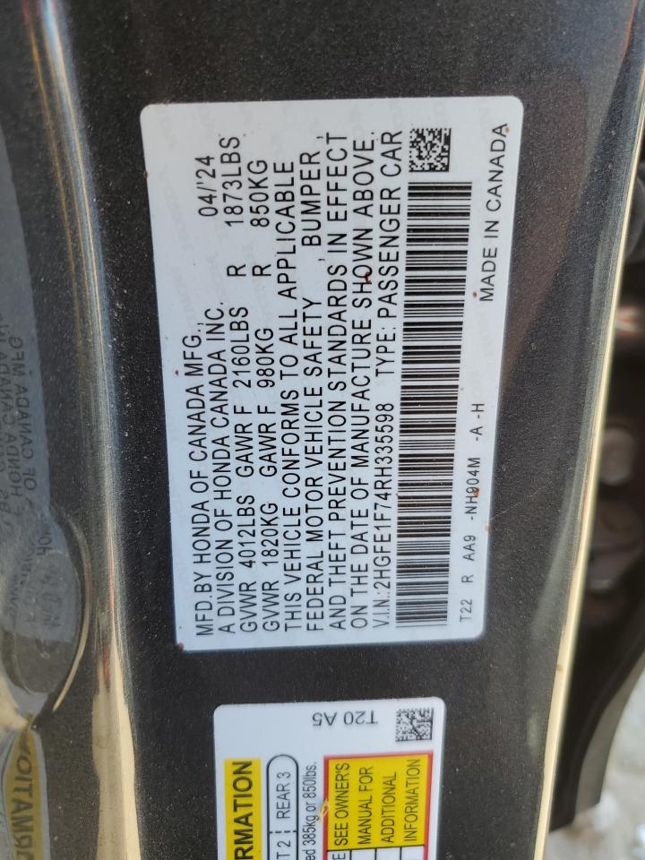 2024 HONDA CIVIC EX VIN:2HGFE1F74RH335598