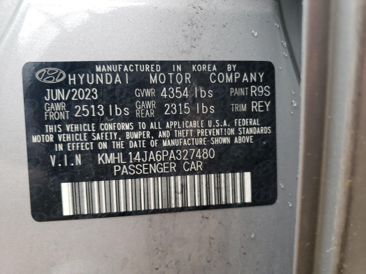 2023 HYUNDAI SONATA SEL VIN:KMHL14JA6PA327480