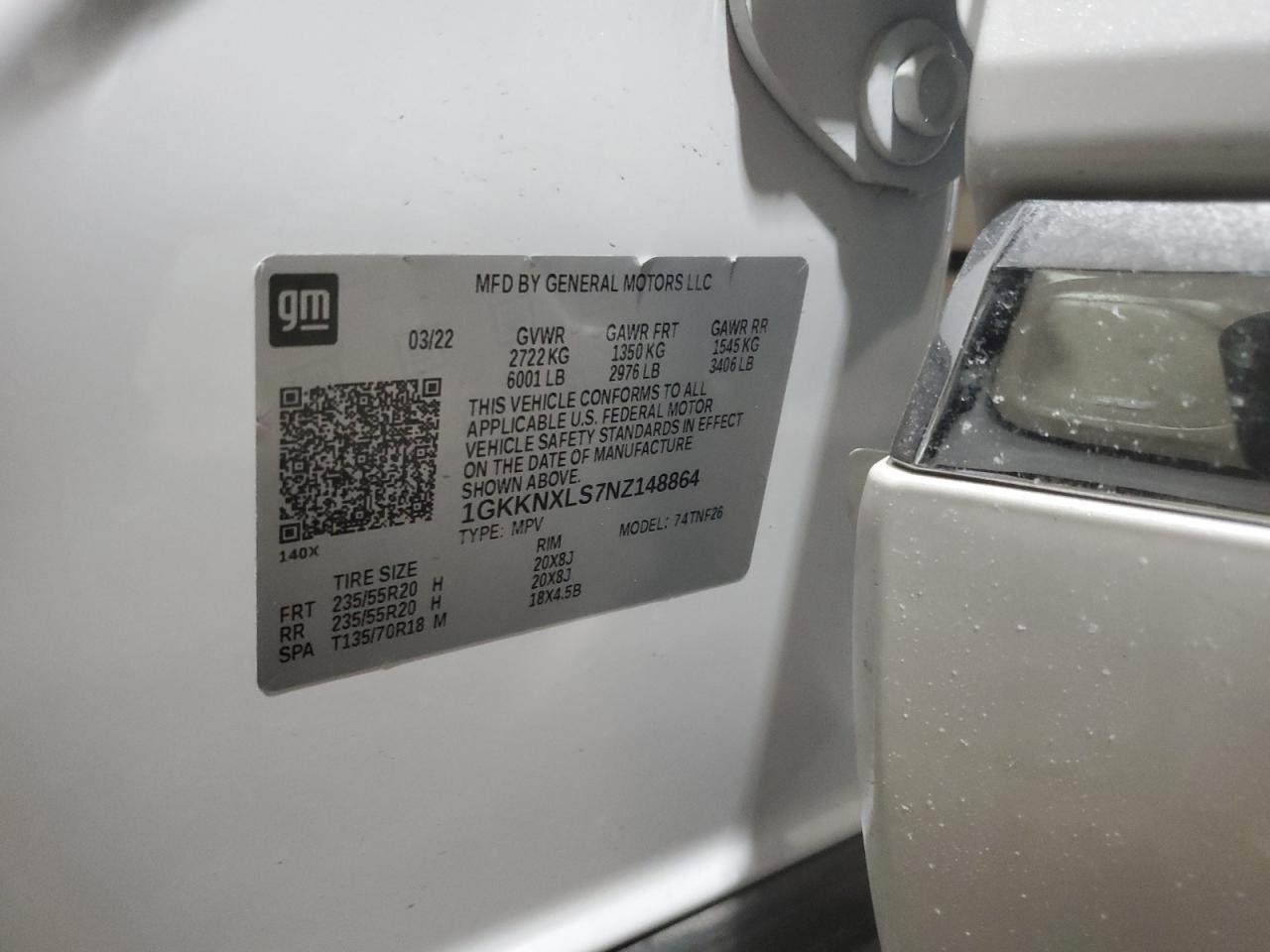 2022 GMC ACADIA DENALI VIN:1GKKNXLS7NZ148864