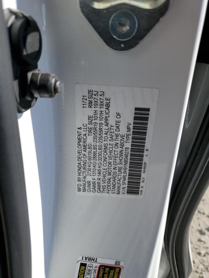 2022 HONDA ODYSSEY ELITE VIN:5FNRL6H91NB048278