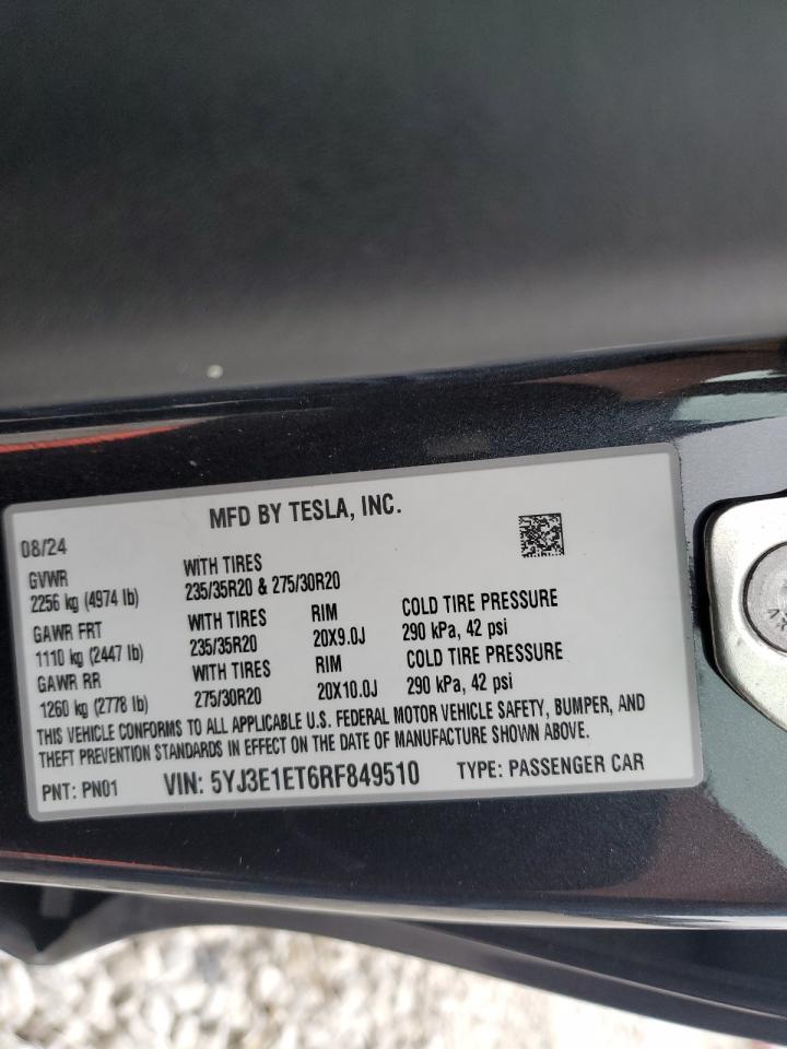 2024 TESLA MODEL 3  VIN:5YJ3E1ET6RF849510