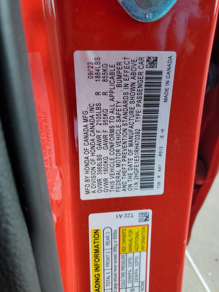 2024 HONDA CIVIC SI VIN:2HGFE1E51RH470392