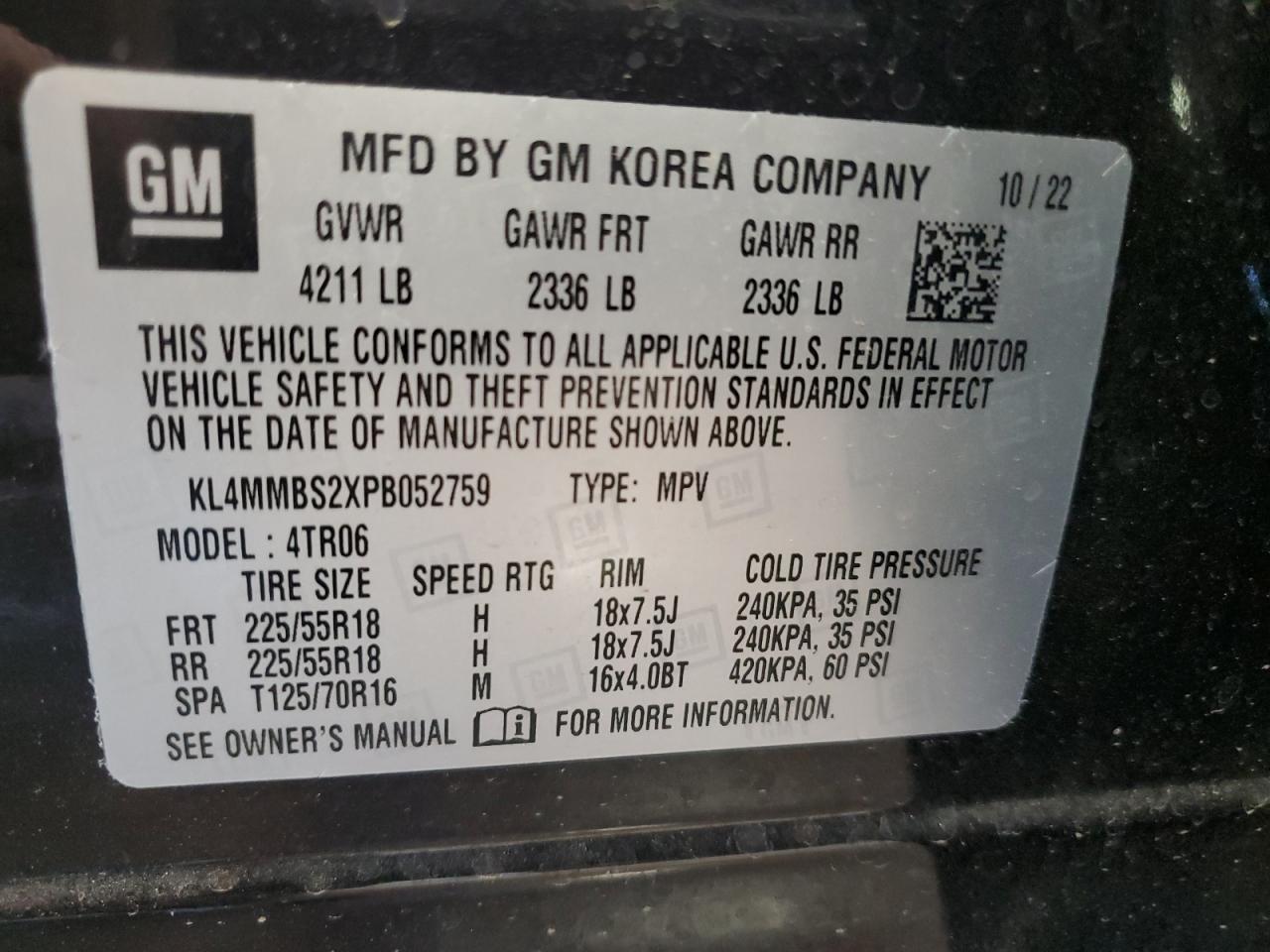 2023 BUICK ENCORE GX PREFERRED VIN:KL4MMBS2XPB052759