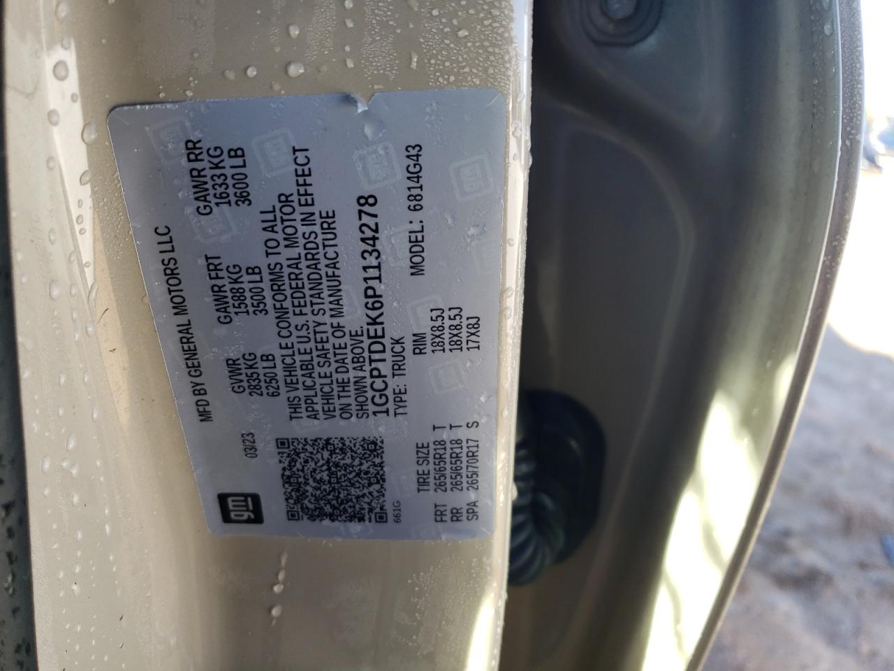 2023 CHEVROLET COLORADO Z71 VIN:1GCPTDEK6P1134278