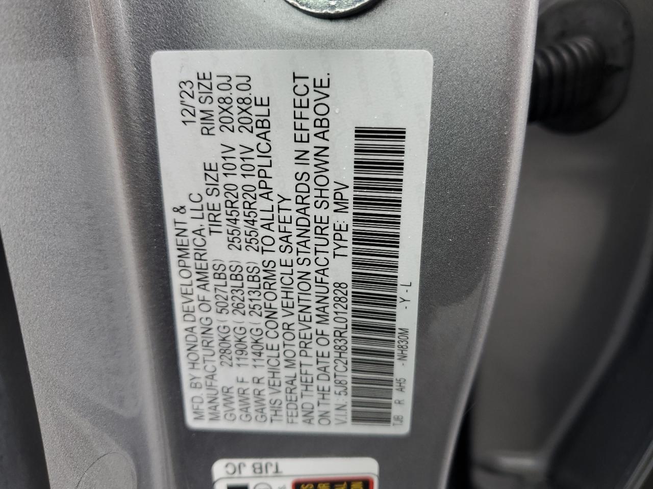 2024 ACURA RDX A-SPEC ADVANCE VIN:5J8TC2H83RL012828