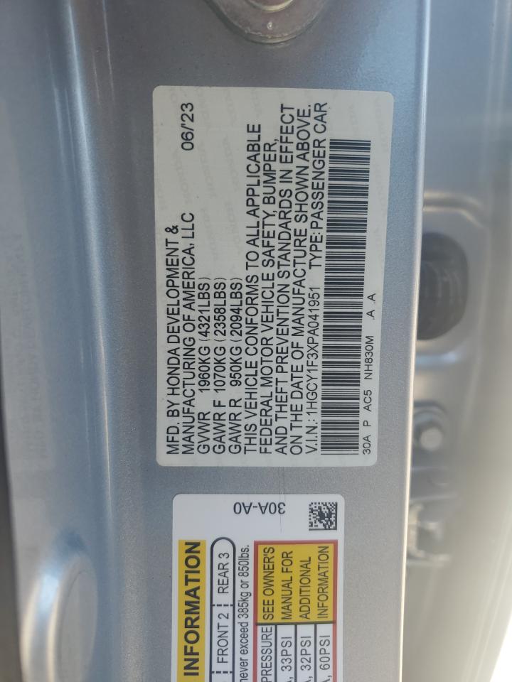 2023 HONDA ACCORD EX VIN:1HGCY1F3XPA041951