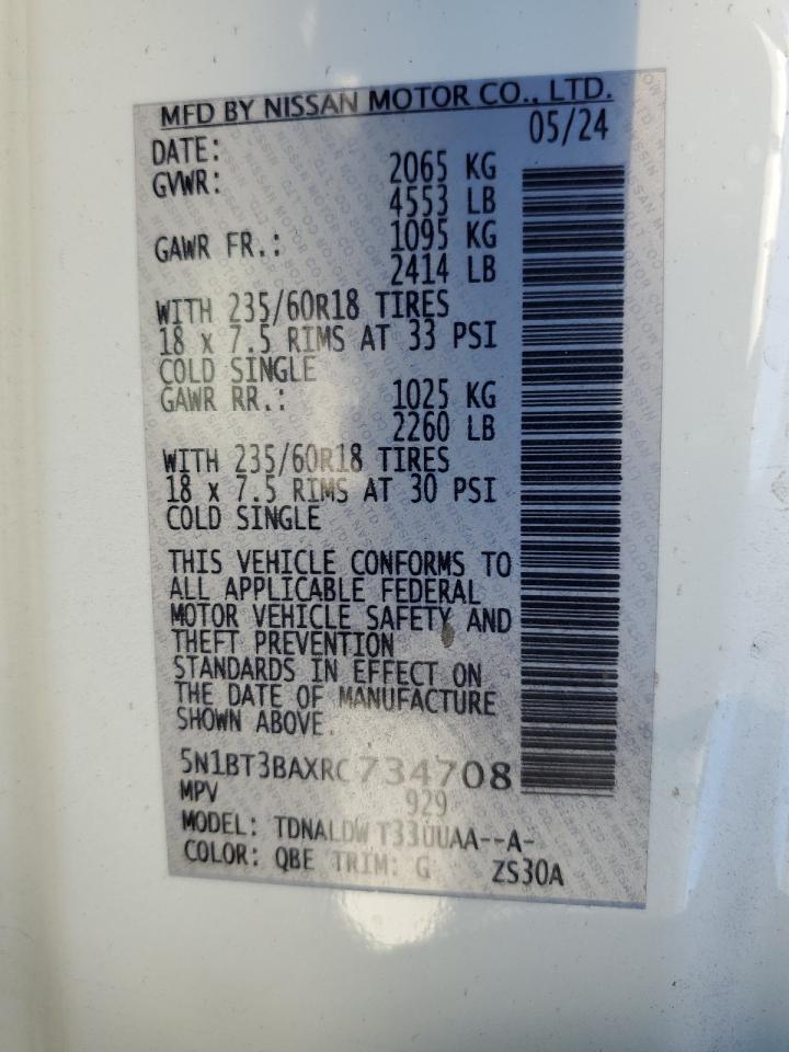 2024 NISSAN ROGUE SV VIN:5N1BT3BAXRC734708