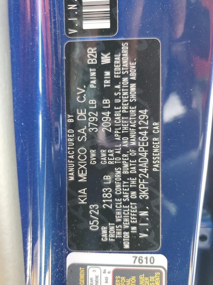 2023 KIA FORTE LX VIN:3KPF24AD4PE641294