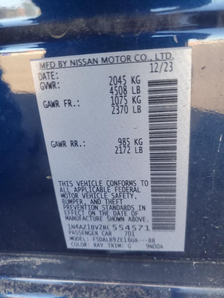 2024 NISSAN LEAF S VIN:1N4AZ1BV2RC554571