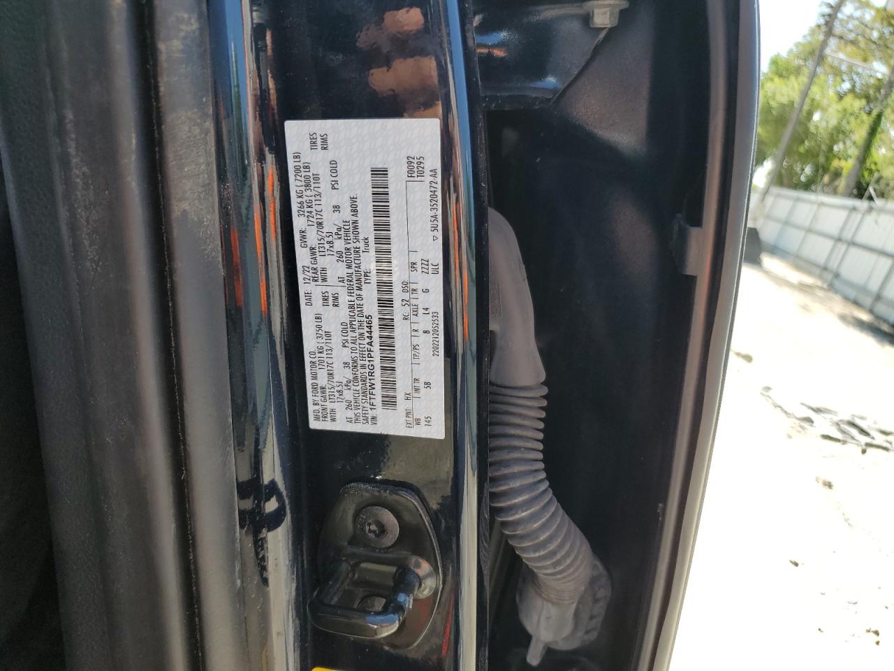2023 FORD F150 RAPTOR VIN:1FTFW1RG1PFA44465