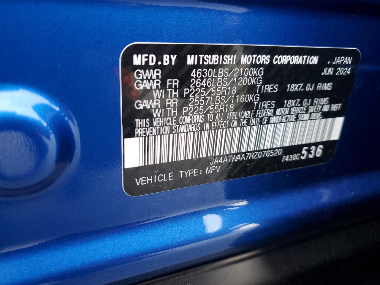 2024 MITSUBISHI ECLIPSE CROSS SE VIN:JA4ATWAA7RZ076520