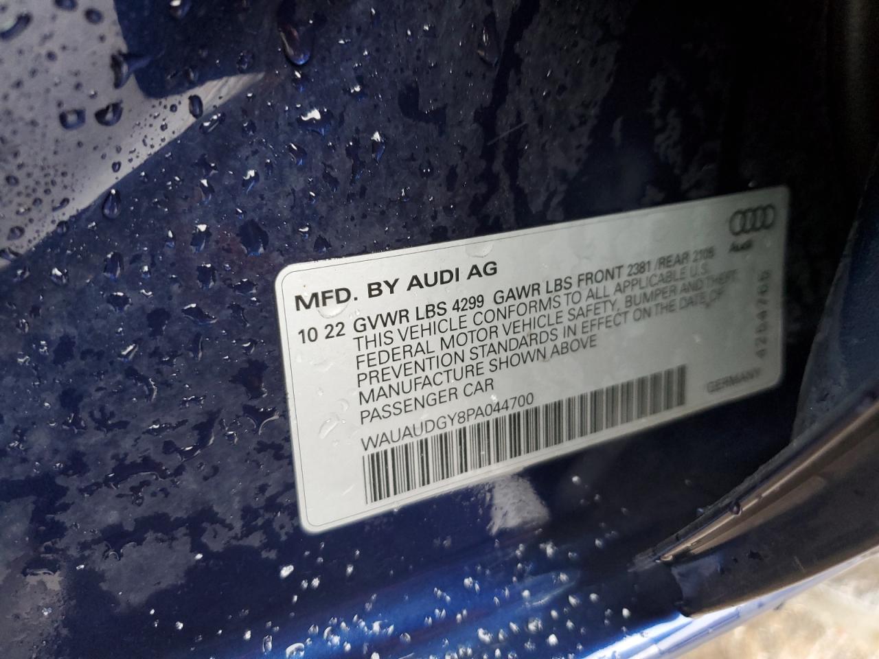 2023 AUDI A3 PREMIUM VIN:WAUAUDGY8PA044700