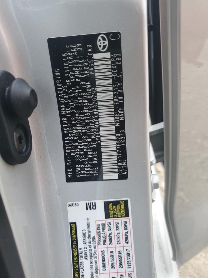 2022 TOYOTA COROLLA LE VIN:5YFEPMAEXNP370792