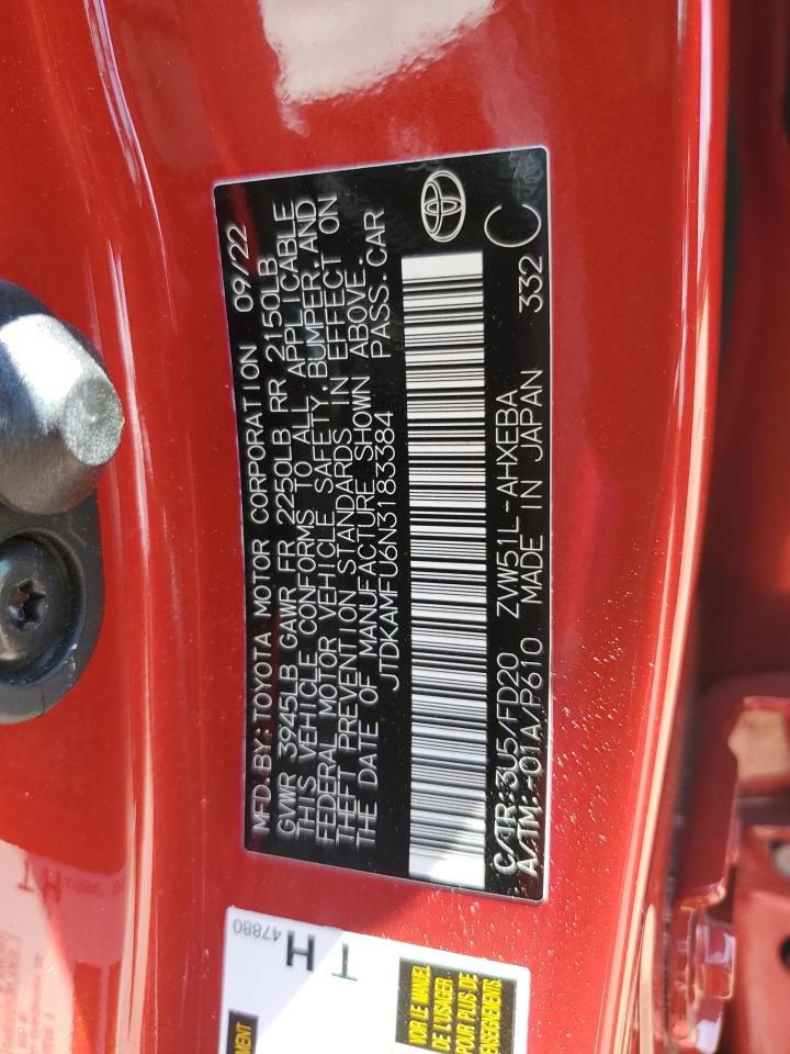 2022 TOYOTA PRIUS NIGHT SHADE VIN:JTDKAMFU6N3183384