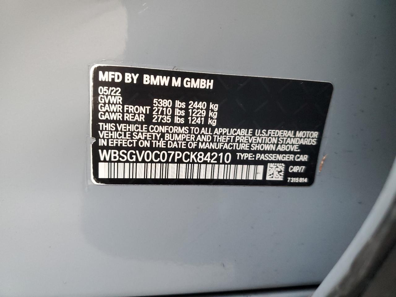 2023 BMW M8  VIN:WBSGV0C07PCK84210